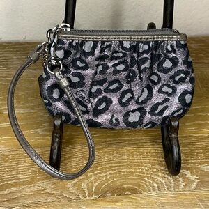 Coach Black and Gray Madison Ocelot Leopard Wristlet